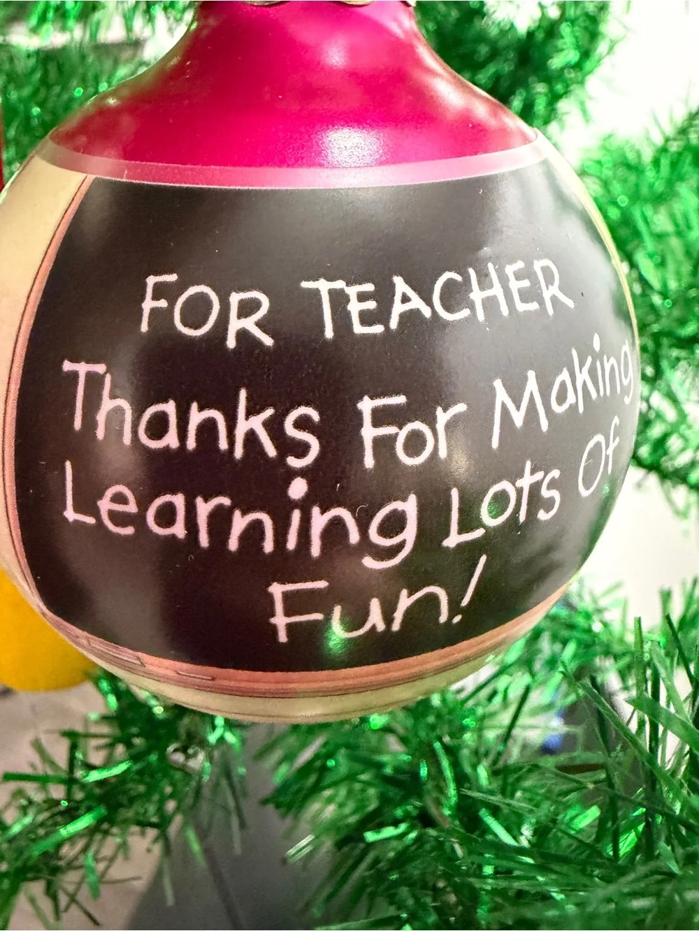 Hallmark Teacher Christmas Bauble Ornament Set Of 2 Glass Wood 1992 Classroom